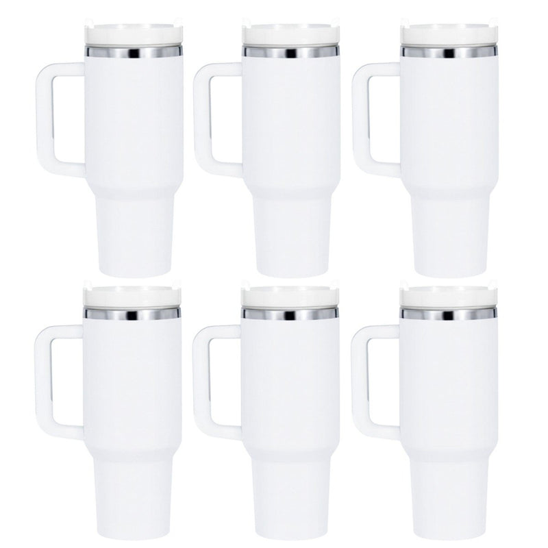 xTool 40oz White to Silver Stainless Steel Tumbler w/ Removable Handle - 6 Pack - Swing Design2