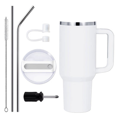 xTool 40oz White to Silver Stainless Steel Tumbler w/ Removable Handle - 6 Pack - Swing Design4