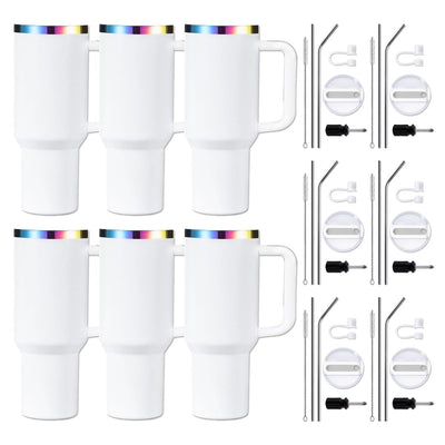 xTool 40oz White/Iridescent Stainless Steel Tumbler w/ Removable Handle - 6 Pack - Swing Design1