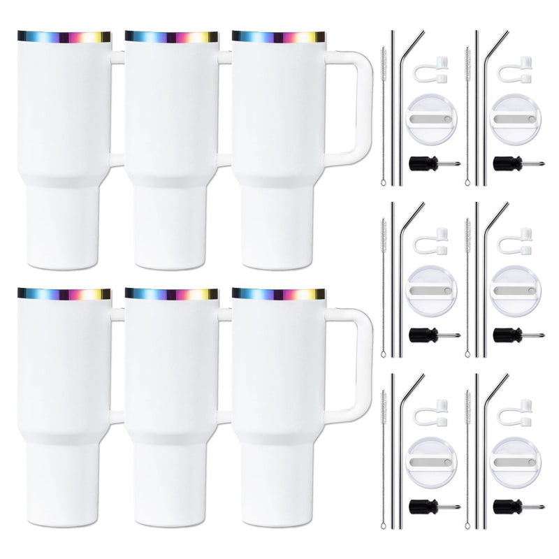 xTool 40oz White/Iridescent Stainless Steel Tumbler w/ Removable Handle - 6 Pack - Swing Design1