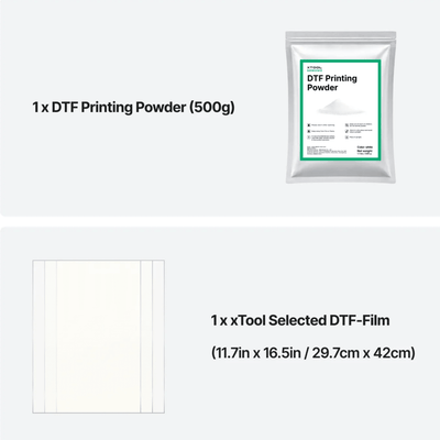 xTool DTF Film Sheets & Adhesive Powder Set for O1 Omni Printer - 50 count, 500g Swing Design 2
