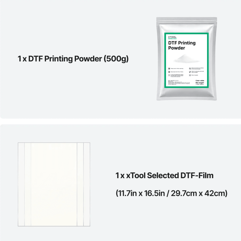 xTool DTF Film Sheets & Adhesive Powder Set for O1 Omni Printer - 50 count, 500g Swing Design 2