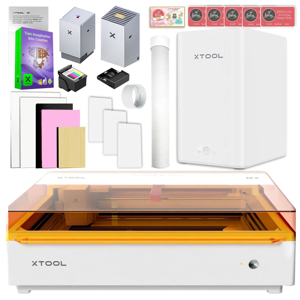 xTool M2 Color Craft Laser with CMYK Inkjet Module, Deluxe Blanks &amp; Air Filter 10W Laser Swing Design 1