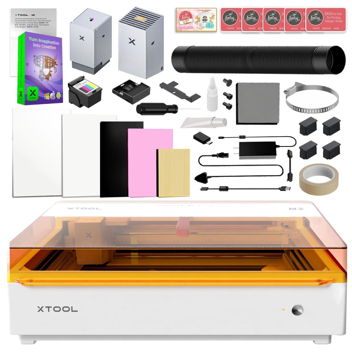 xTool M2 Color Craft Laser with CMYK Inkjet Module &amp; Deluxe Blanks Kit 20W Laser Swing Design 2