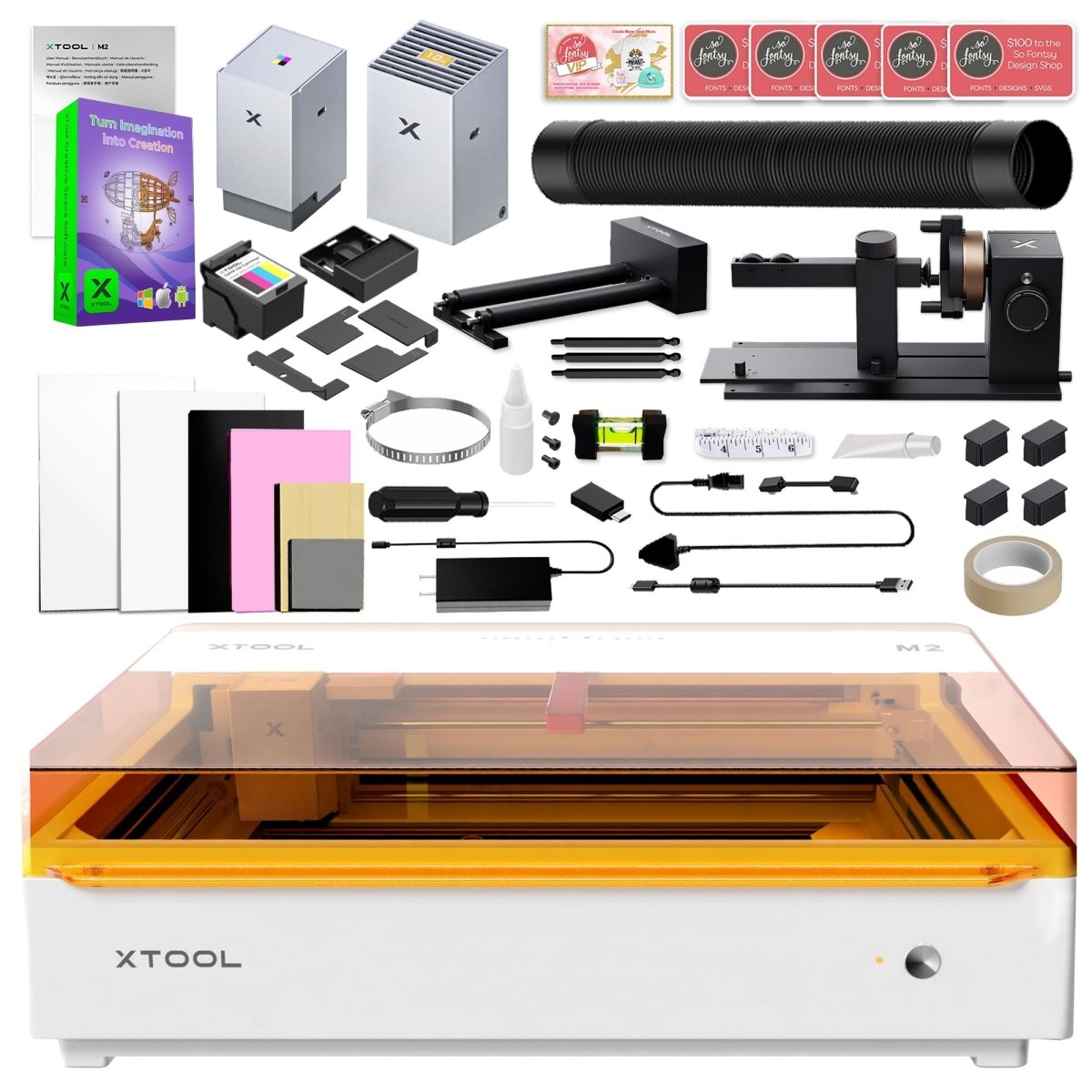 xTool M2 Color Craft Laser with CMYK Inkjet Module, Rotary Tool, Deluxe Blanks Kit 10W Laser Swing Design 1
