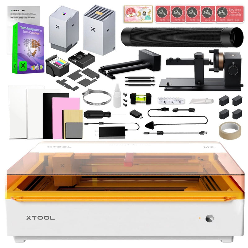 xTool M2 Color Craft Laser with CMYK Inkjet Module, Rotary Tool, Deluxe Blanks Kit - Swing Design