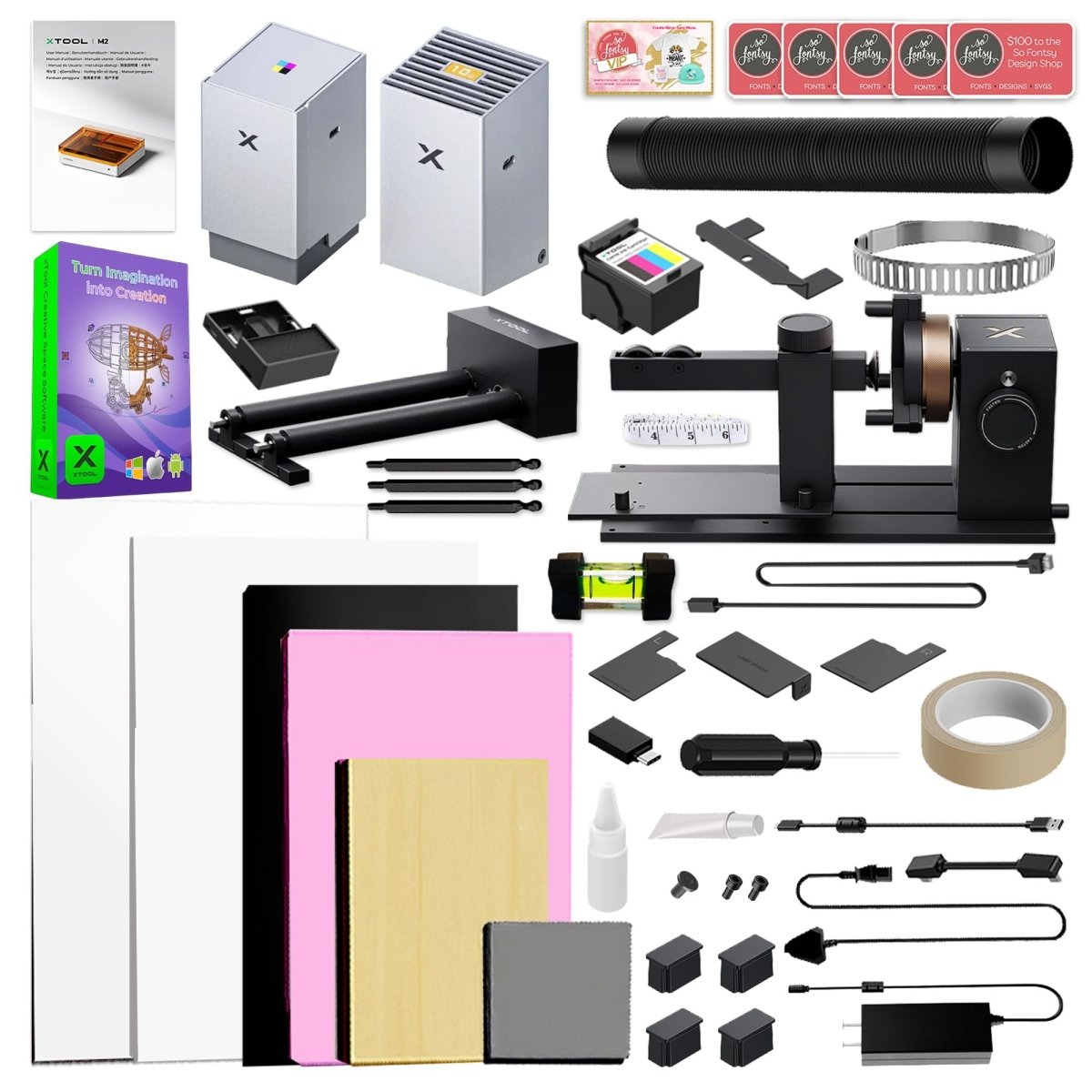 xTool M2 Laser with CMYK Inkjet Module, Rotary Tool, Deluxe Blanks &amp; Air Filter 20W Laser Swing Design 4