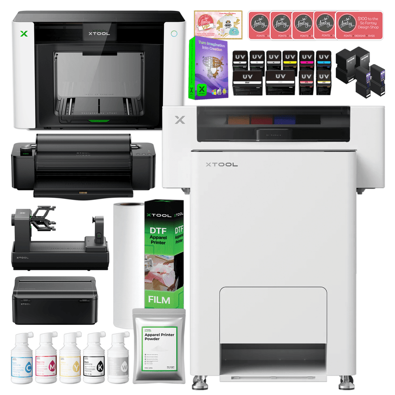 xTool O1 Omni Dual Head UV Printer & DTF Apparel Printer Business Bundle without AP2 Air Filter Swing Design 2