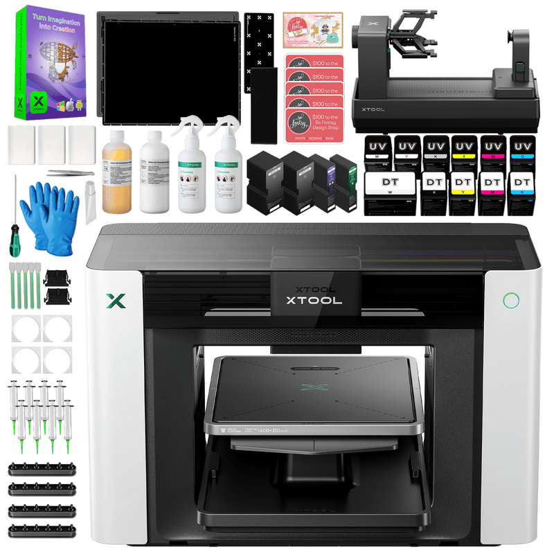 xTool O1 Omni UV + DT Fabric Printer Bundle with Rotary Attachment Swing Design 1