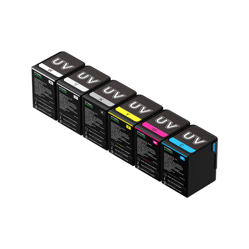 xTool Omni UV Ink Refill Set – CMYK + White & Varnish (125 ml cartridges) Swing Design 3