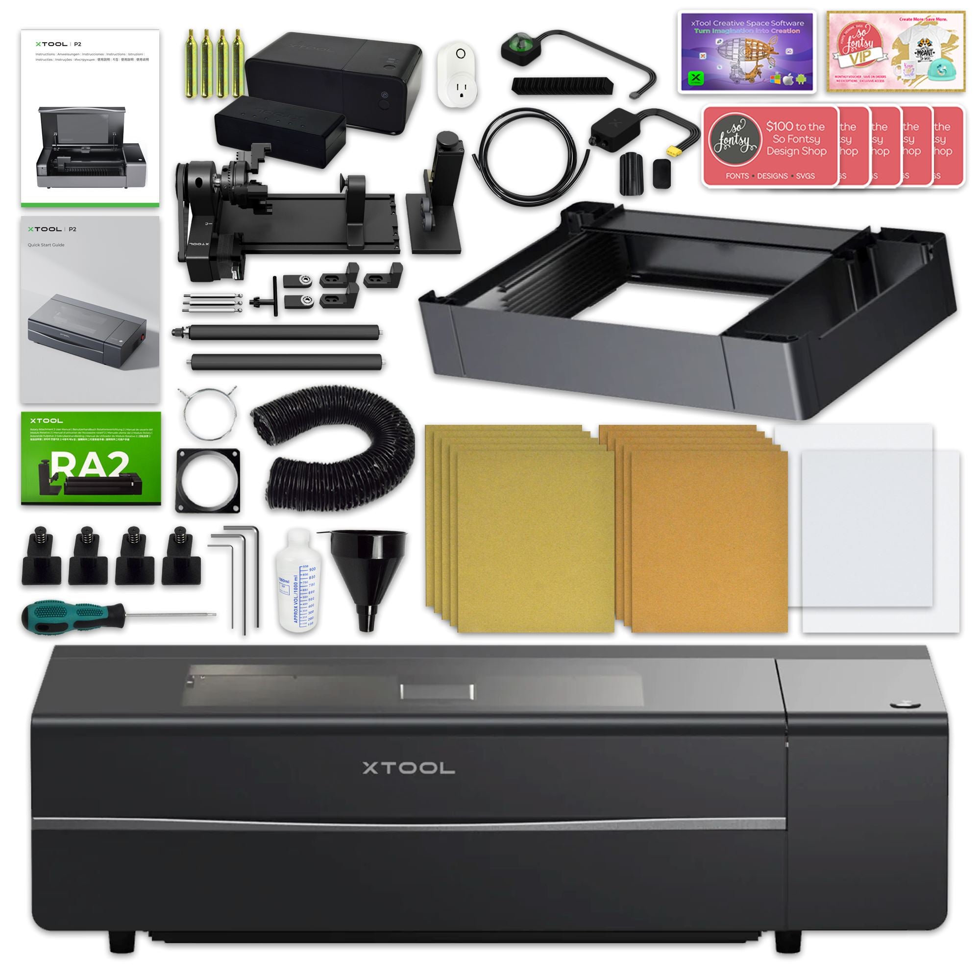 xTool P2 55W CO2 Laser Cutter & Engraver Riser & Rotary Bundle Laser Engraver xTool 