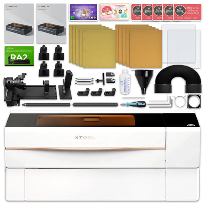 xTool P2 55W CO2 Laser Cutter &amp; Engraver Riser &amp; Rotary Bundle - White Laser Engraver xTool 