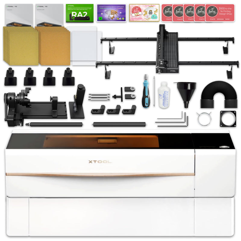 XTool P2 55W CO2 Laser Cutter & Engraver Riser, Rotary, Rail Bundle - White Laser Engraver xTool 