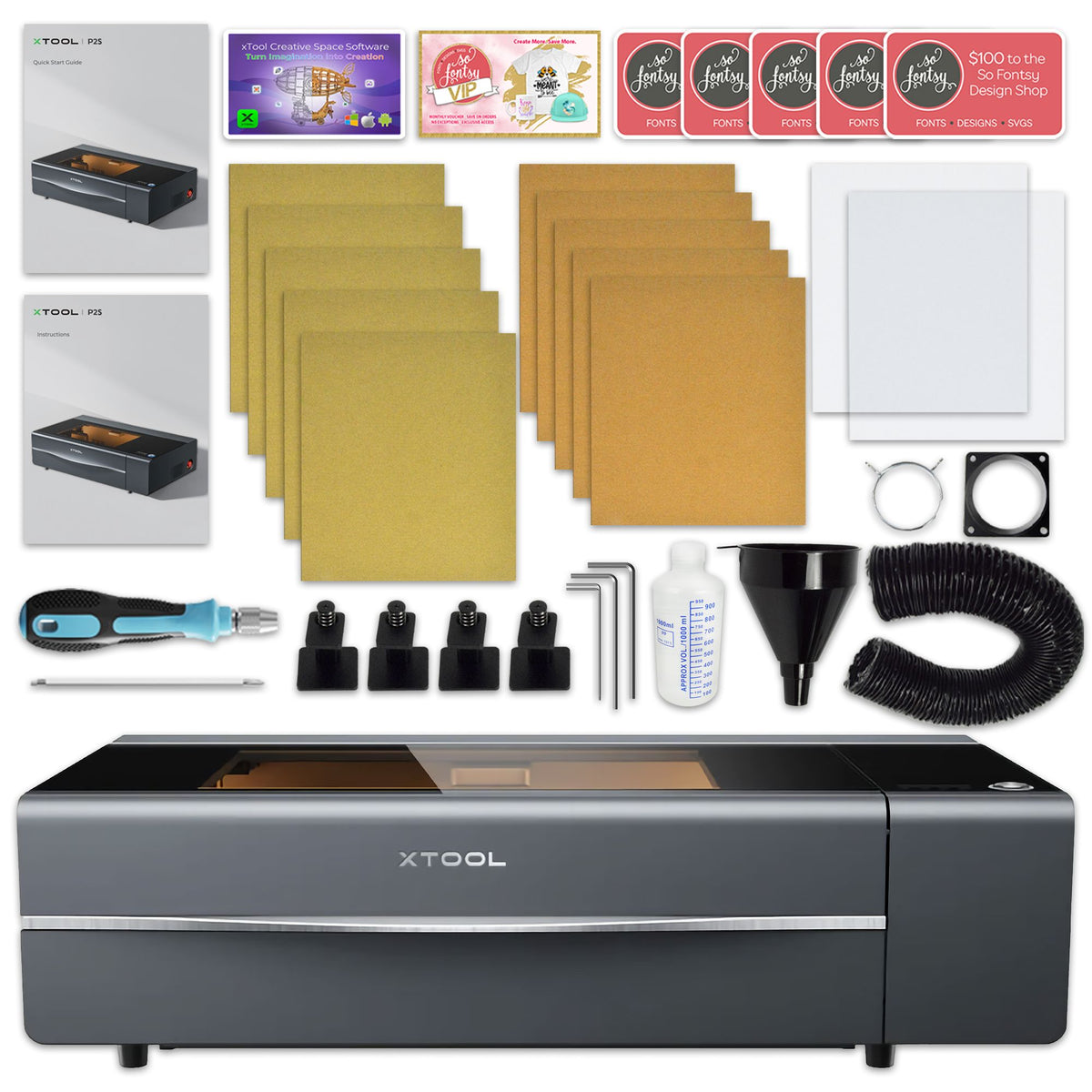 xTool P2S 55W CO2 Laser Cutter &amp; Engraver Riser, Rotary, Rail, Filter Bundle Laser Engraver xTool 