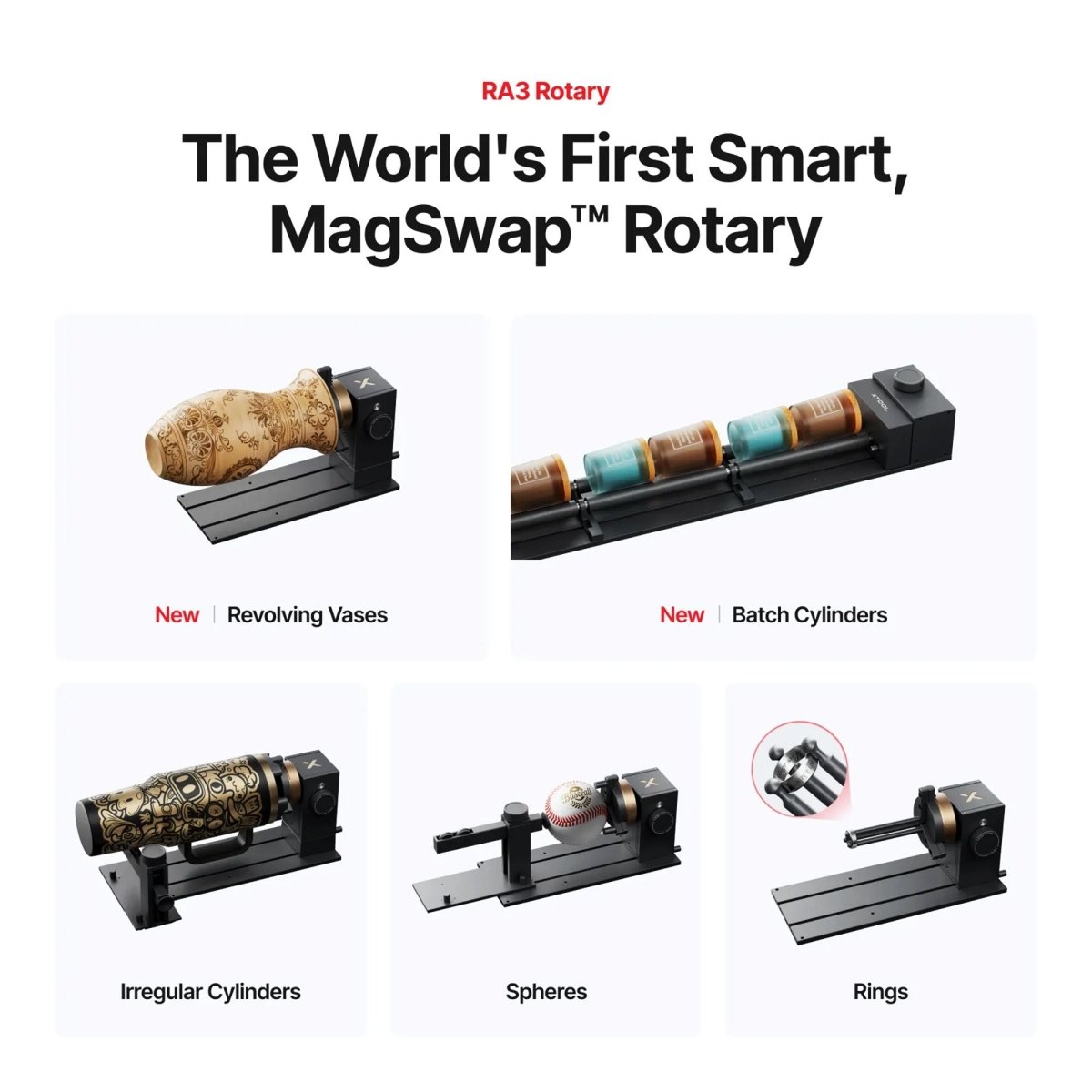 xTool RA3 Lite MagSwap 5-in-1 Rotary Tool for xTool M2 Lasers Swing Design 3