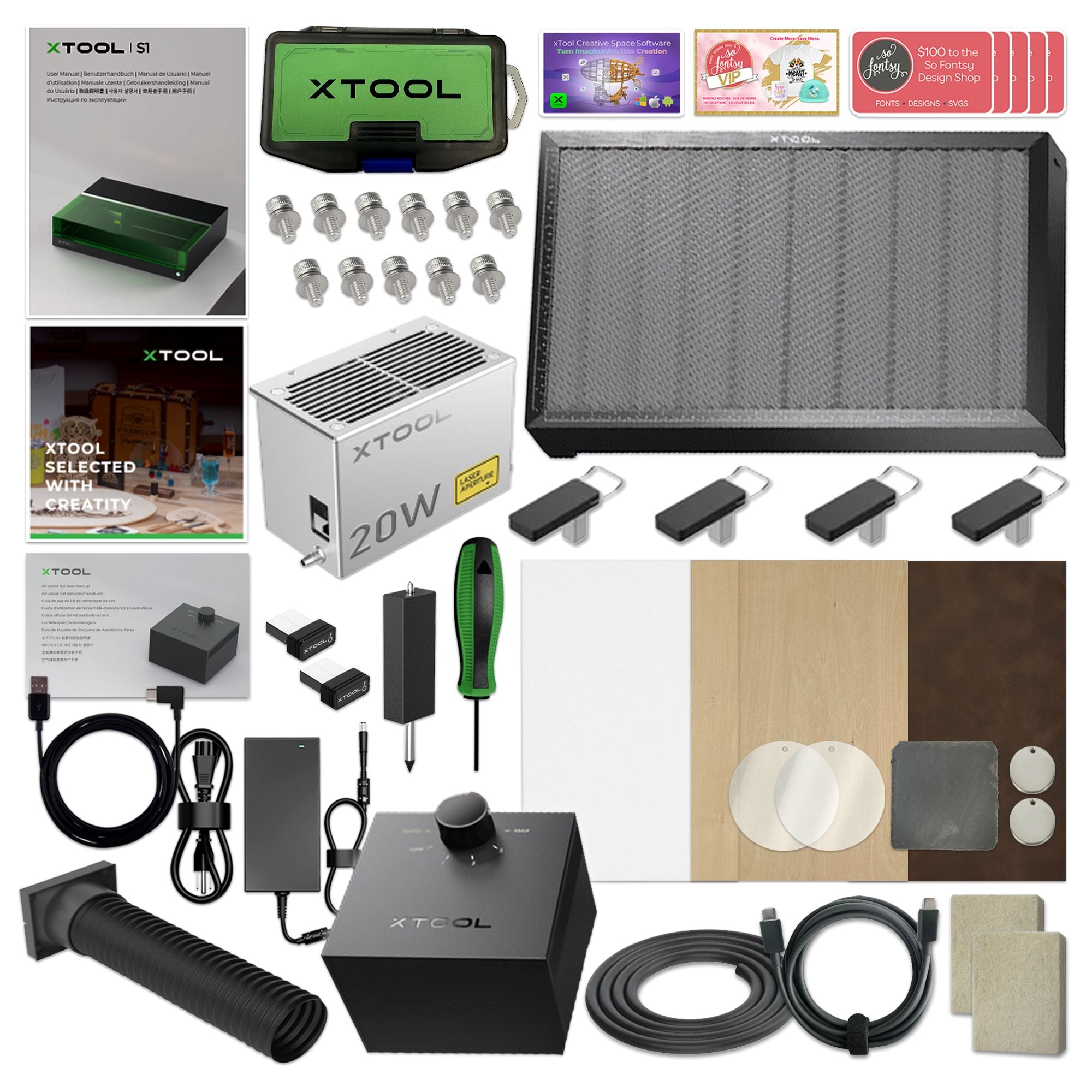 xTool S1 Laser Cutter & Engraver Machine Bundle w/ Air Assist, Honeycomb - White Laser Engraver xTool 