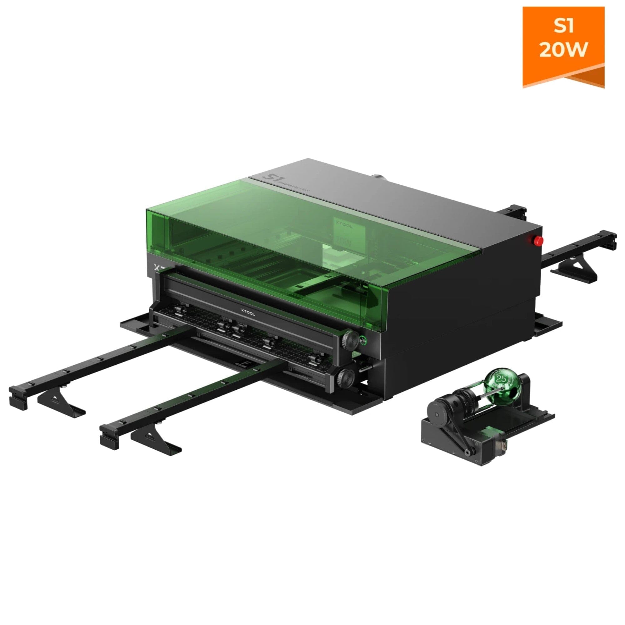 xTool S1 Laser Cutter & Engraver Machine Bundle w/ Rotary, Rail, Riser, Filter - 20W Diode Laser