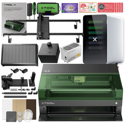 xTool S1 Laser Cutter &amp; Engraver Machine Bundle w/ Rotary, Rail, Riser, Filter 40W Diode Laser Swing Design 1