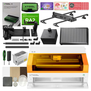 xTool S1 Laser Cutter & Engraver Machine Bundle w/ Rotary, Rail & Riser - White Laser Engraver xTool 20W Diode Laser 
