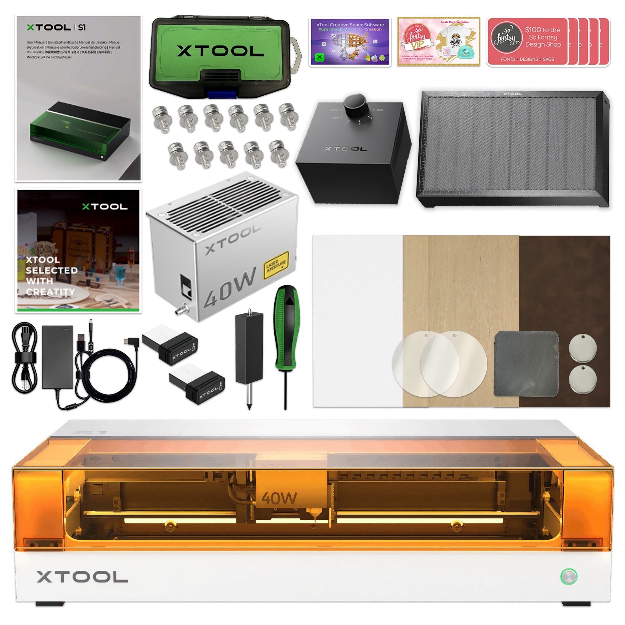 xTool S1 Laser Cutter & Engraver Machine with Screen Printing Bundle - White Laser Engraver xTool 