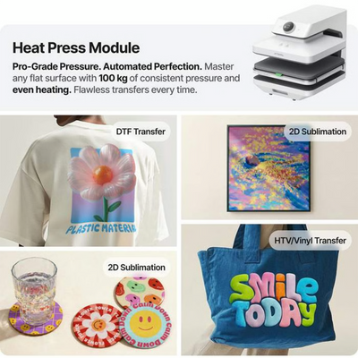 xTool WonderPress 15" x 15" Auto Heat Press with Craft Oven Module - Swing Design17