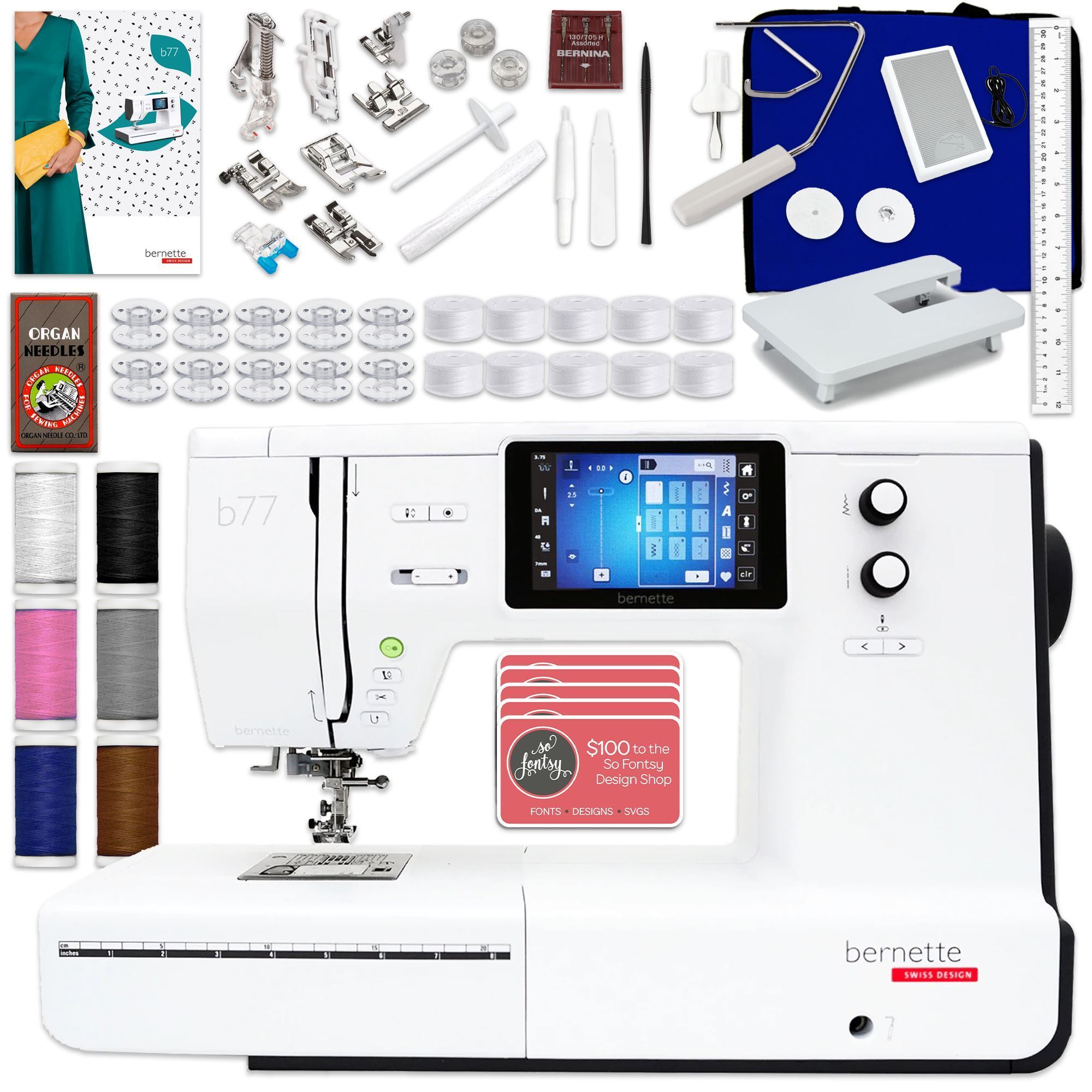 Bernette B79 Sewing & Embroidery Machine with Silhouette Cameo 4 Combo Bundle, Size: 500 in
