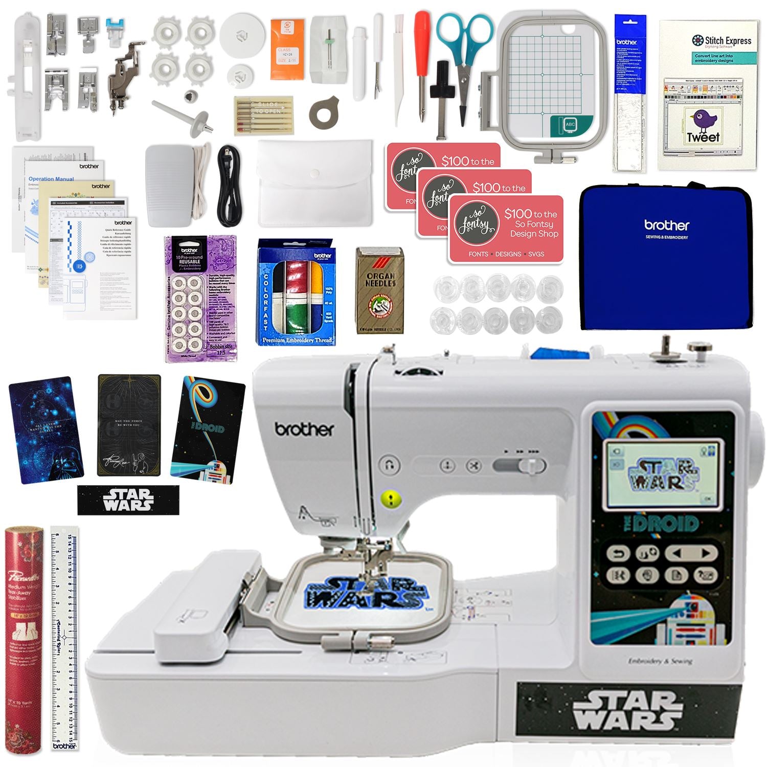Brother SE700 Embroidery & Sewing Machine w/ Embroidery Kit Bundle