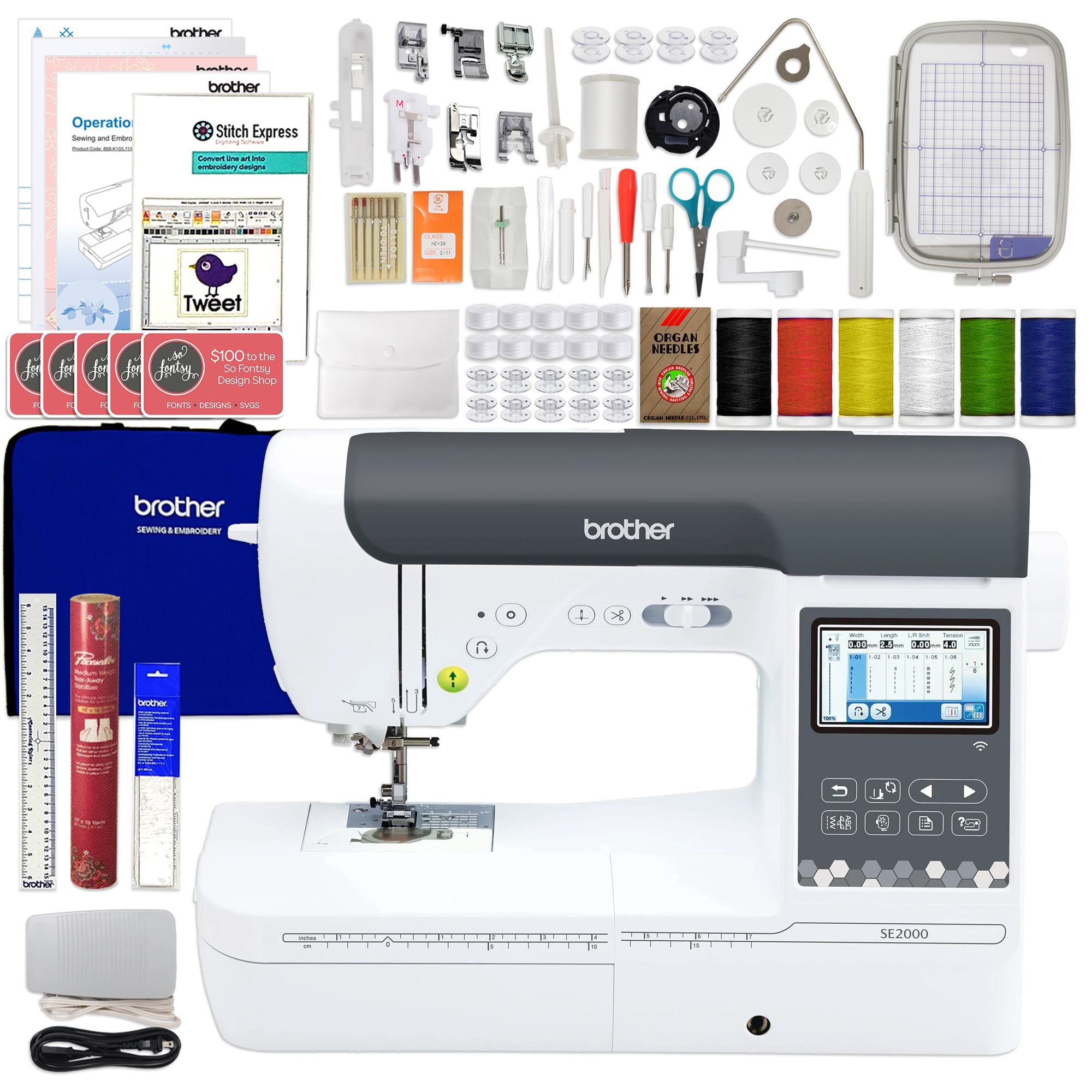  Brother SE2000 Computerized Sewing and Embroidery Machine with  LCD Display with Sewing Bundle (4 Items)