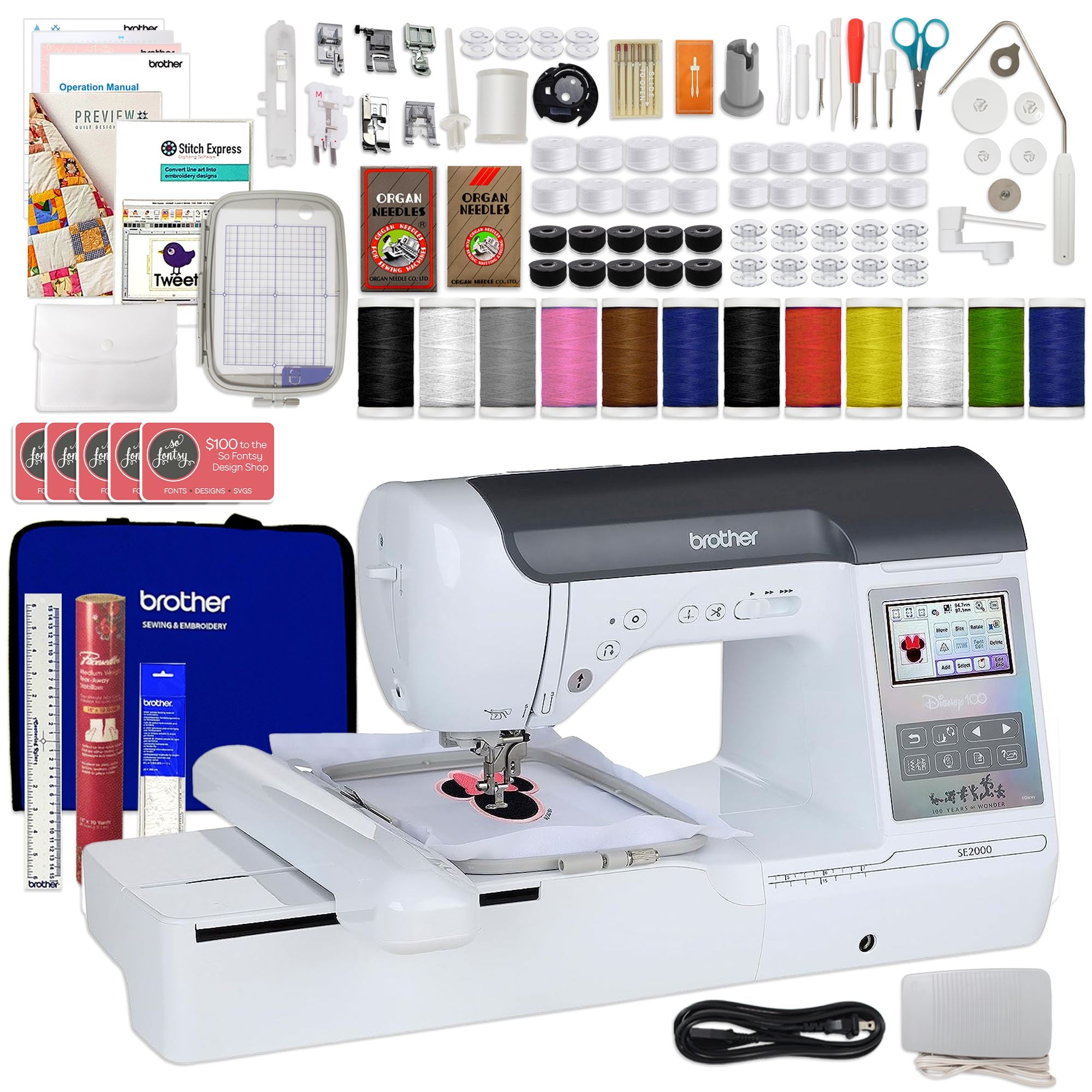 Brother SE2000 Sewing and Embroidery Machine w/ 5 x 7 Hoop + 193  Embroidery Designs + 241 Sewing Stitches 