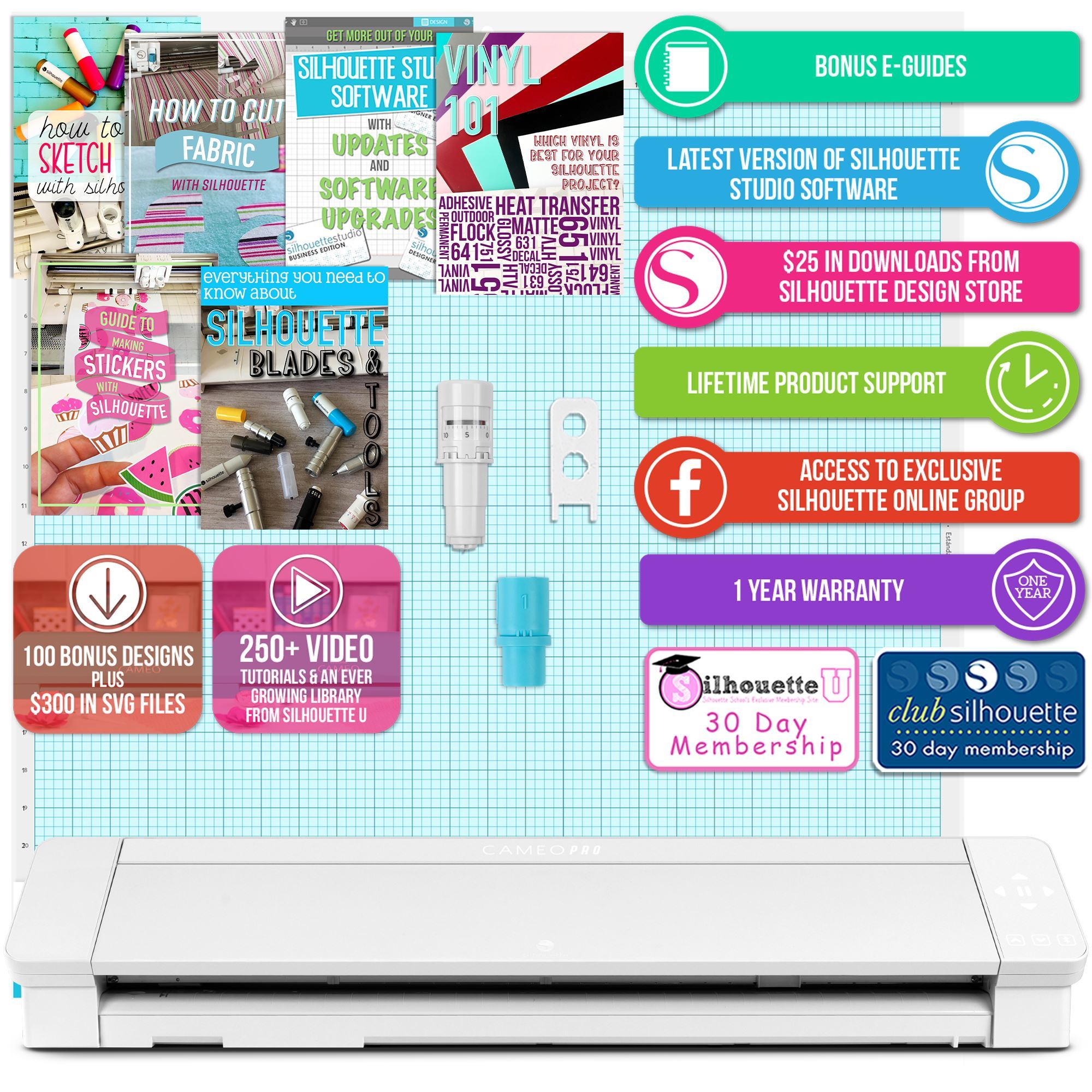  Silhouette Cameo 4 Vinyl Bundle- 24 Sheets of Vinyl, 6 Piece  Vinyl Tool Kit and Cameo 4 Start Up Guide with Bonus Designs : Arts, Crafts  & Sewing