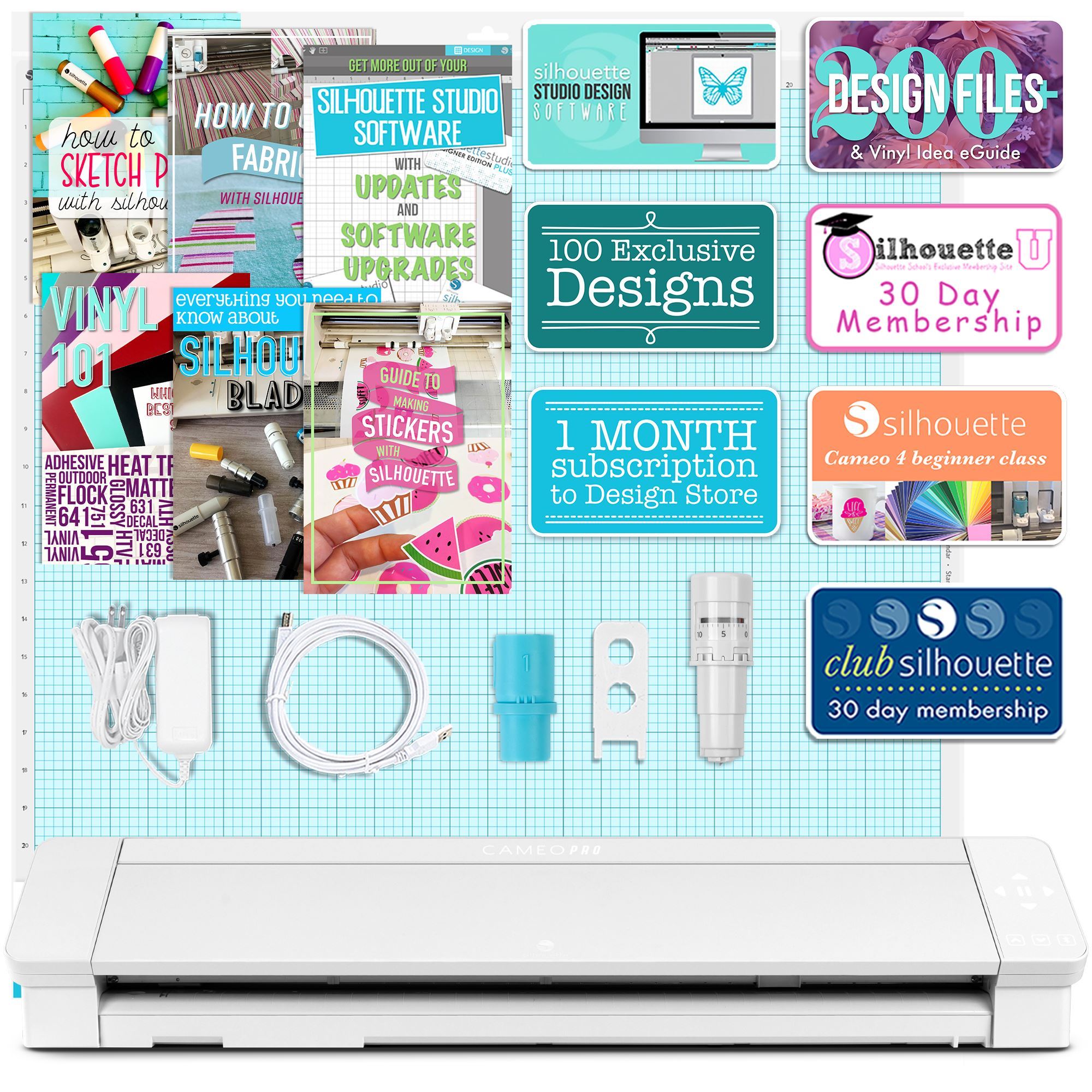 Silhouette Cameo 4 Pro - 24 w/ 64 Sheets Oracal Vinyl, Tools, Guides