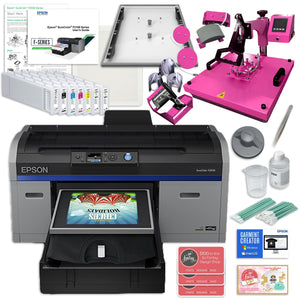 Epson F2100 DTG & DTF Combo Printer Bundle w/ 8-in-1 Heat Press DTG Bundles Epson With Pink 8-in-1 Heat Press 