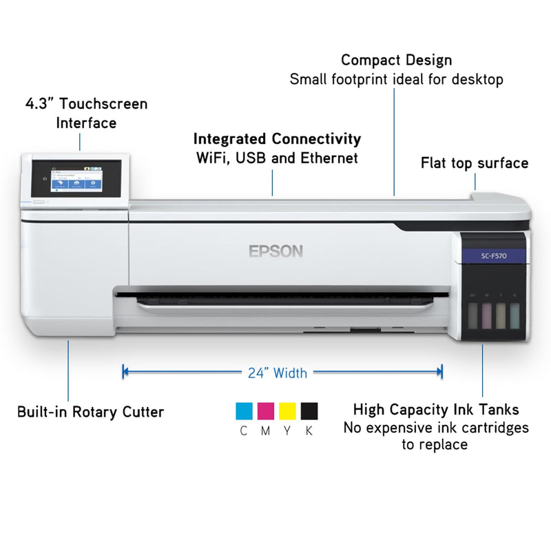 Epson SureColor F570 24" Sublimation Printer w/ Geo Knight Heat Press Sublimation Bundle Espon 