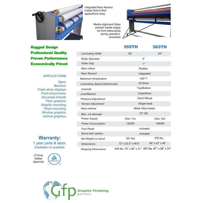 GFP 355TH Top Heat Wide Format Laminator with Stand - 55" Eco Printers GFP 