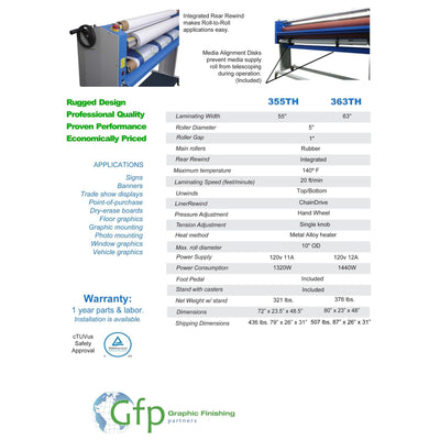 GFP 363TH Top Heat Wide Format Roll Laminator with Stand - 63" Eco Printers GFP 