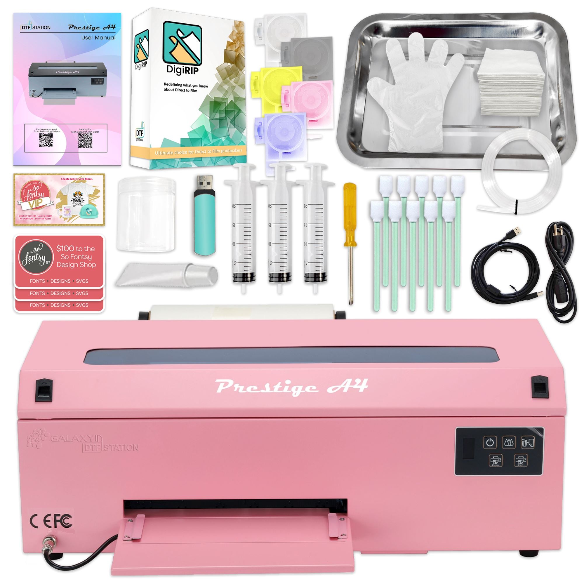 Prestige A4 Direct to Film (DTF) Printer w/ Inline Roll Shaker & Oven - Pink