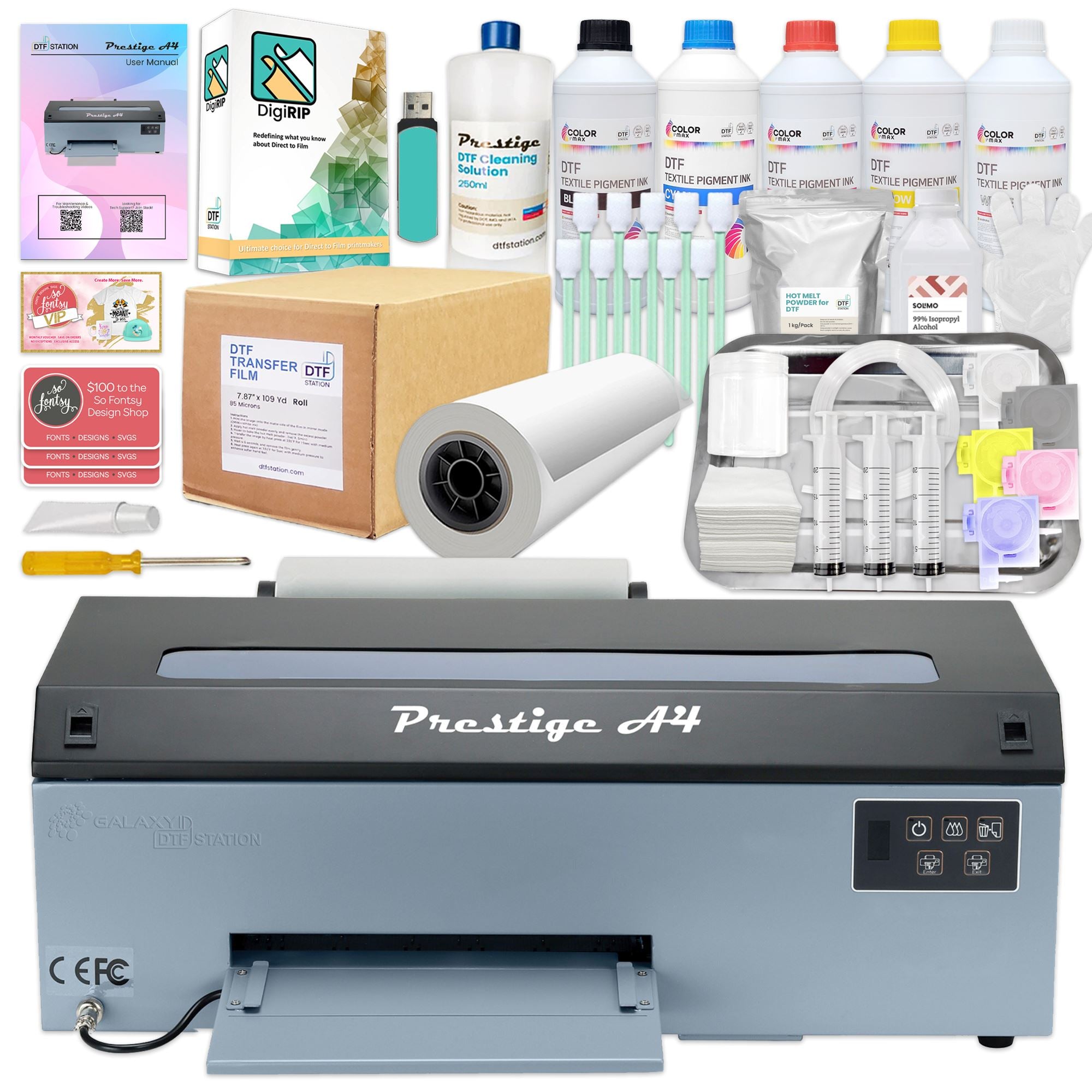 Prestige A4 Direct to Film (DTF) Roll Printer w/ Inks, Supplies - Gray