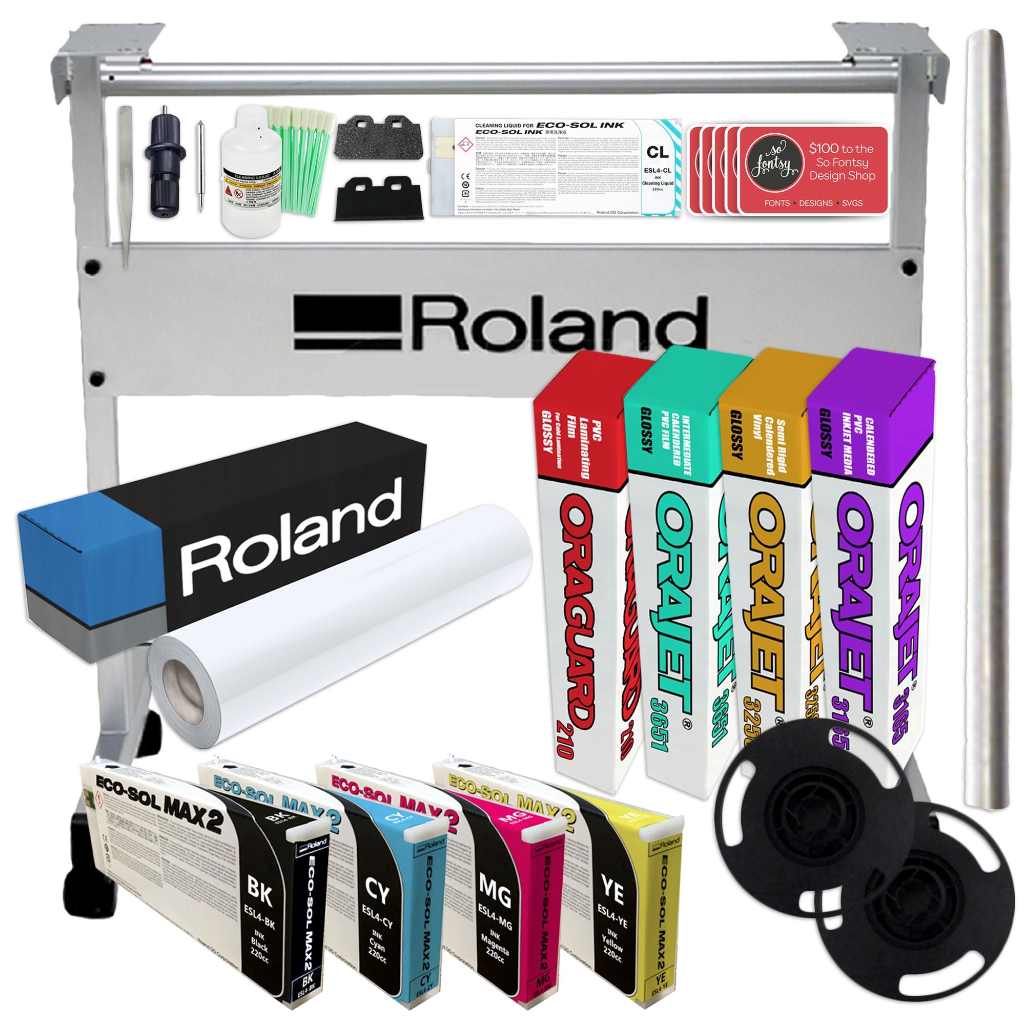 Roland BN-20A Printer w/ 2xCMYK, Media, Stand | Swing Design