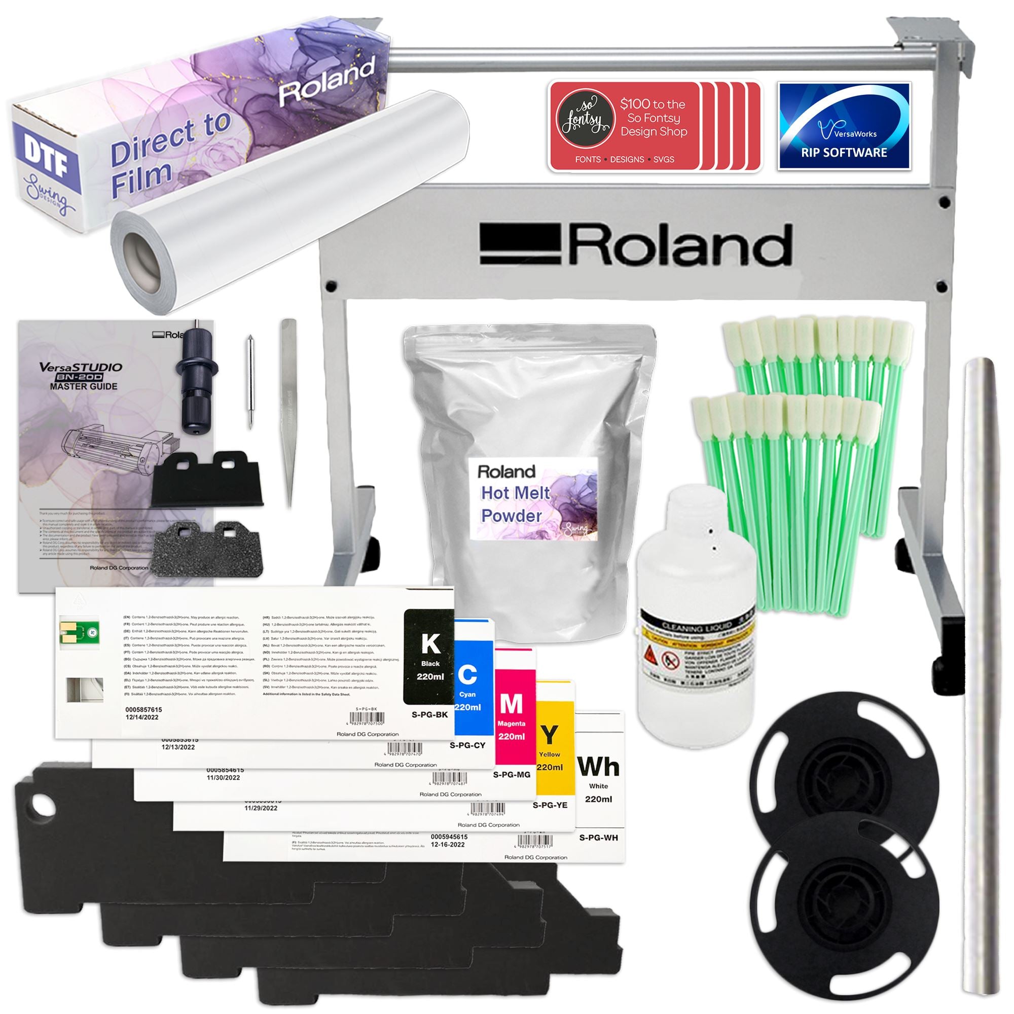 Roland VersaStudio BN-20D Printer/Cutter Bundle with Ink Set and Adhesive  Powder