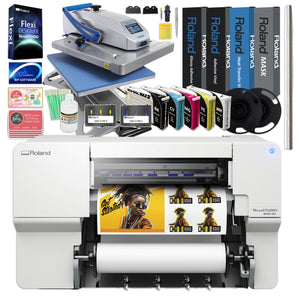 Roland BN2-20 Desktop 20" Eco-Solvent Printer & Cutter w/ Heat Press Business Bundle Eco Printers Roland CMYK + White Ink Set 
