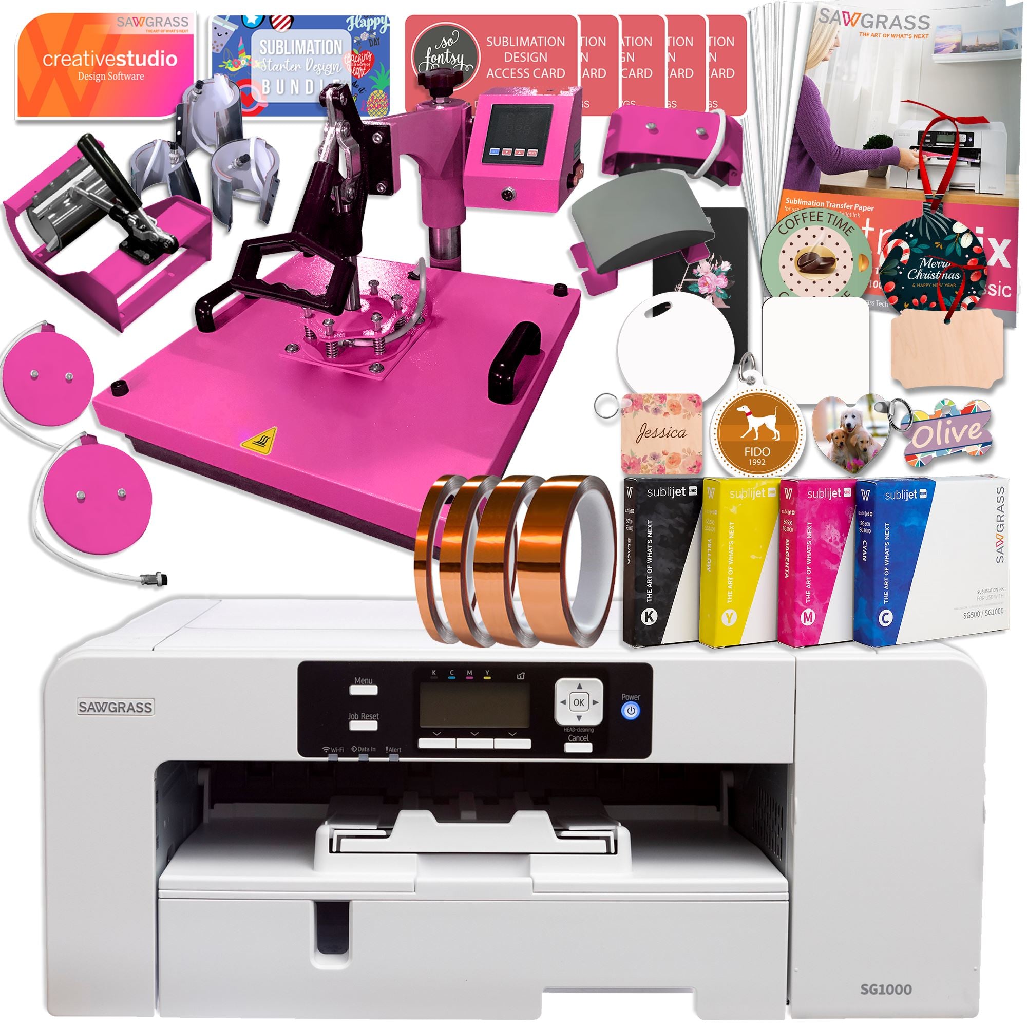 Sawgrass UHD Virtuoso SG1000 Sublimation Printer w/ 8-in-1 Heat Press - Starter Ink Set - 20ml