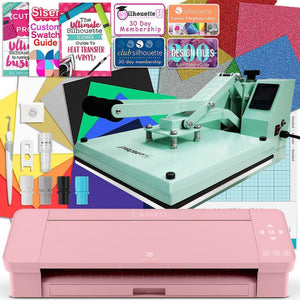 Silhouette Blush Pink Cameo 4 Heat Press T-Shirt Bundle w/ Mint 15" x 15" Heat Press, Siser Vinyl - Swing Design