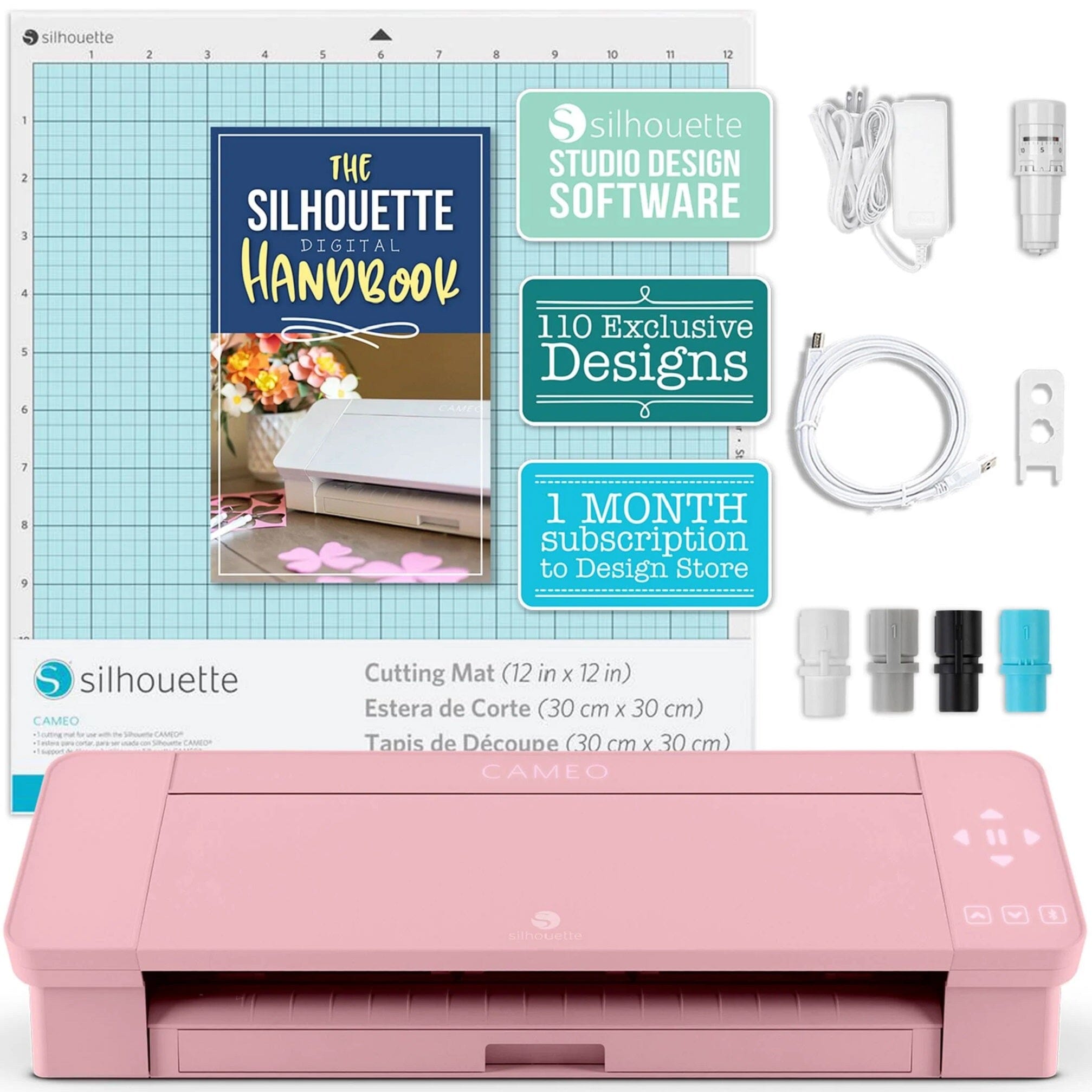 Silhouette Cameo 4 with Bluetooth, 12x12 Cutting Mat, Autoblade 2, 100 Designs and Silhouette Studio Software - Pink Pattern Edition