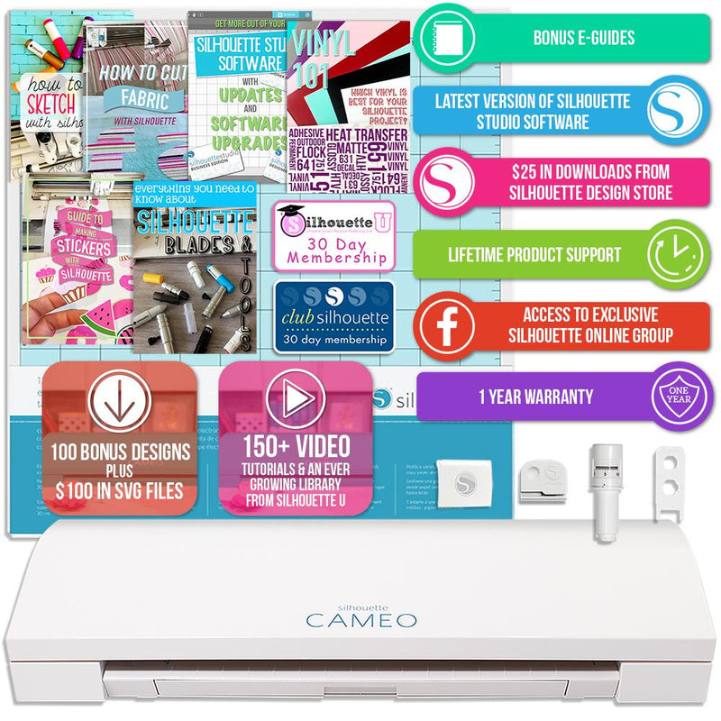 Silhouette Cameo 3 Bluetooth Bundle 36 Oracal Sheets, Siser HTV, Guides, 24 Pack Pens - Swing Design