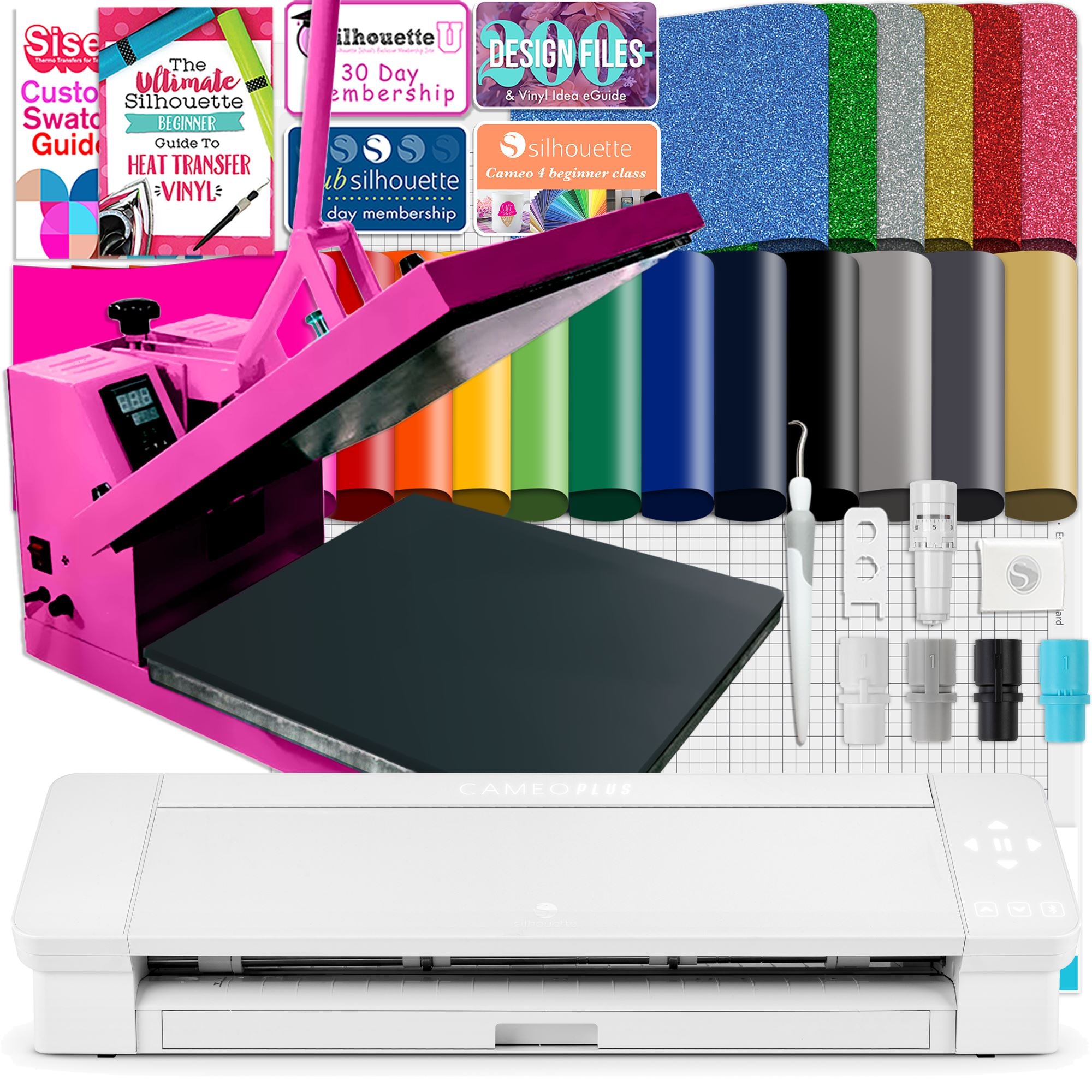 Silhouette Cameo 5 Pink Bundle With Vinyl Starter Kit, Heat Transfer S