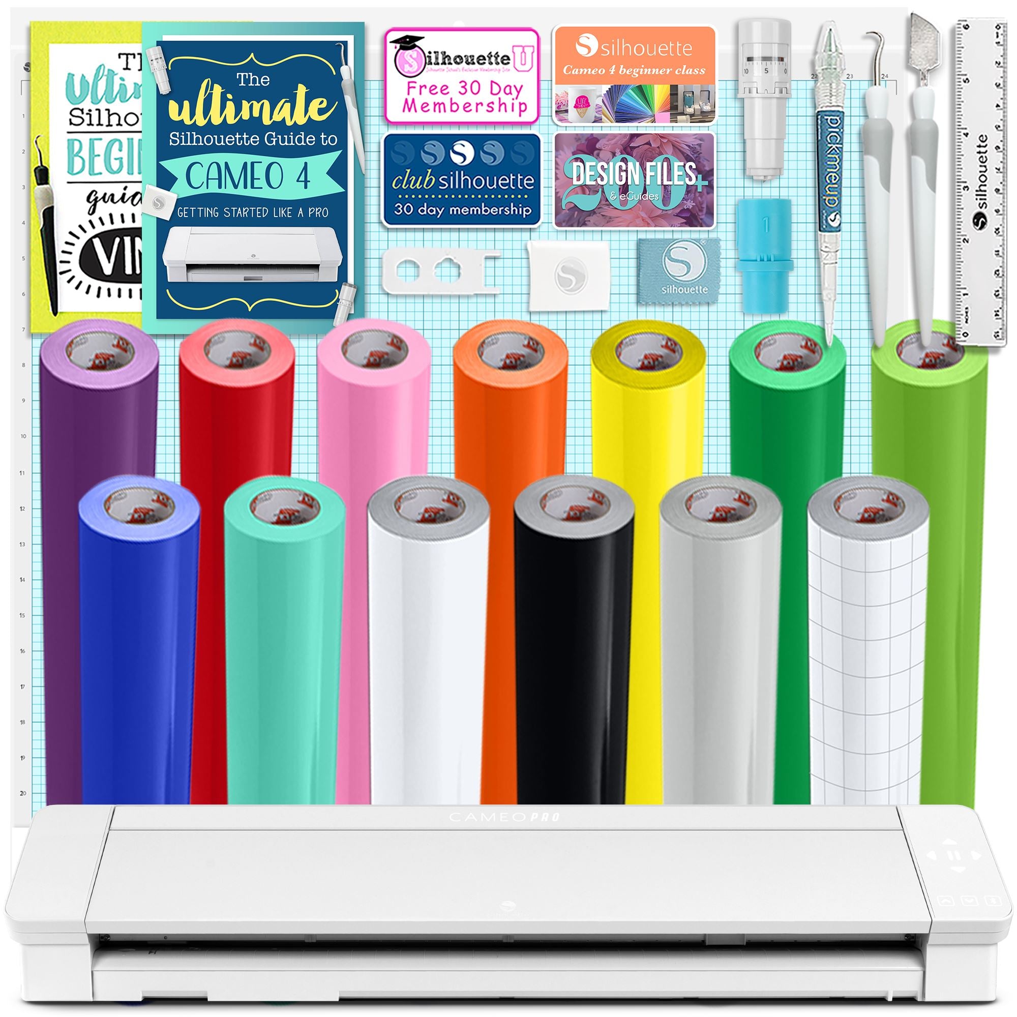  Silhouette Cameo 4 Vinyl Bundle- 24 Sheets of Vinyl, 6 Piece  Vinyl Tool Kit and Cameo 4 Start Up Guide with Bonus Designs : Arts, Crafts  & Sewing