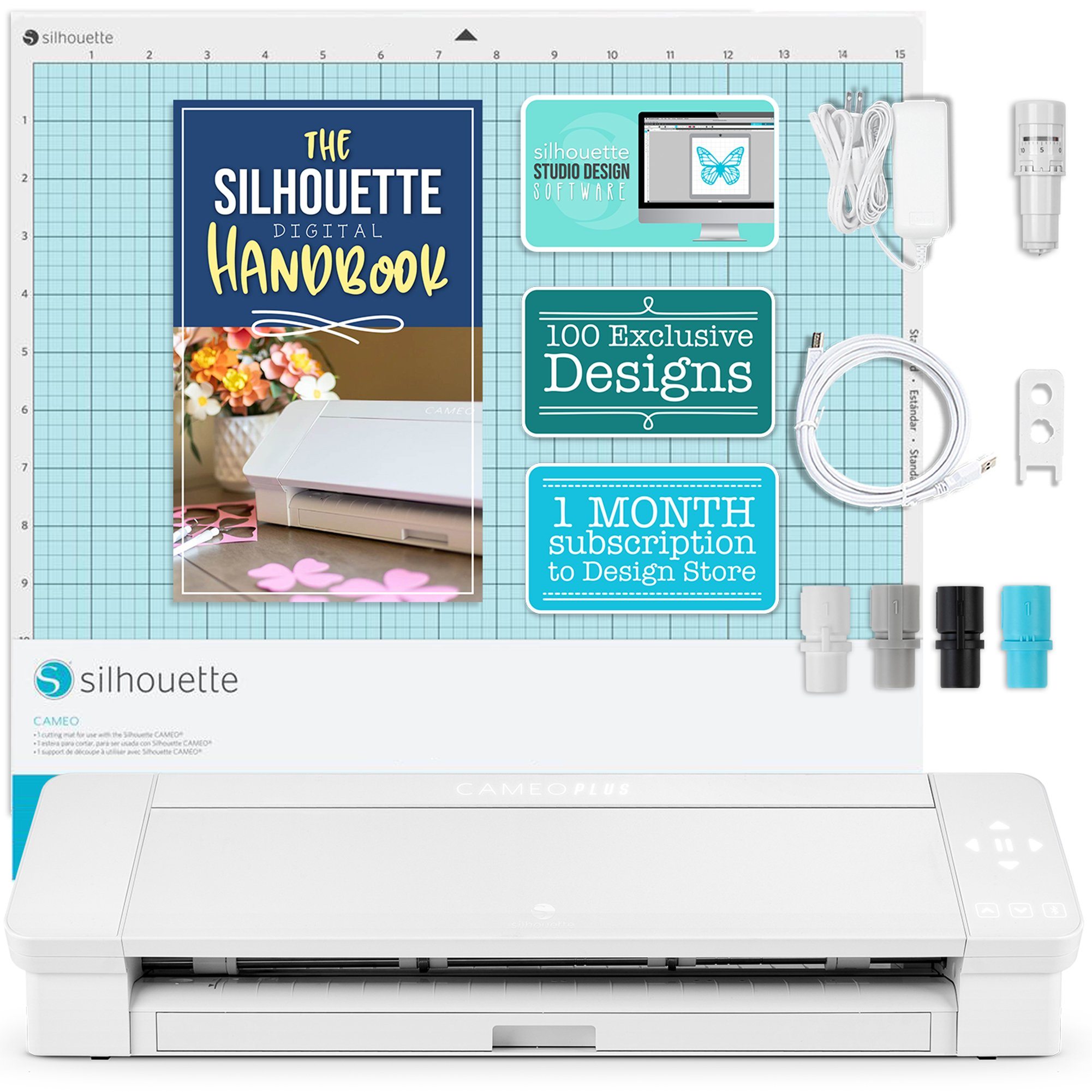 Silhouette Cameo 4 with Bluetooth, 12x12 Cutting Mat, Autoblade 2, 100  Designs and Silhouette Studio Software - Blue Pattern Edition 