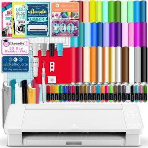 Silhouette White Cameo 4 w/ 38 Oracal Sheets, Siser HTV, Guides, 24 Pens - Swing Design