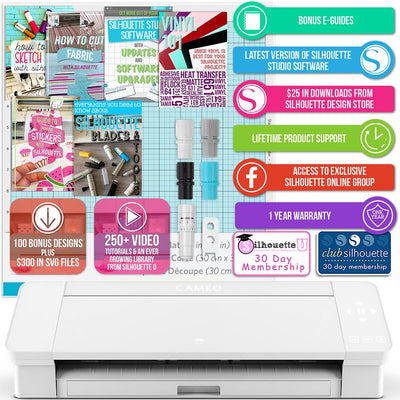 Silhouette White Cameo 4 w/ 38 Oracal Sheets, Siser HTV, Guides, 24 Pens - Swing Design