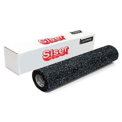 Siser Glitter Heat Transfer Vinyl (HTV) 20" x 150 ft Roll - 47 Colors Available Siser Heat Transfer Siser Black 